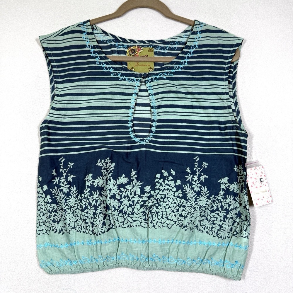 Free People Top Womens 4 Embroidered Boxy‎ Sleeveless Keyhole Cottage Floral NWT